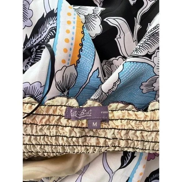 EUC Hale Bob 100% Silk Floral Mirror Flower Fauna Print V-Neck Maxi Dress M​​​​